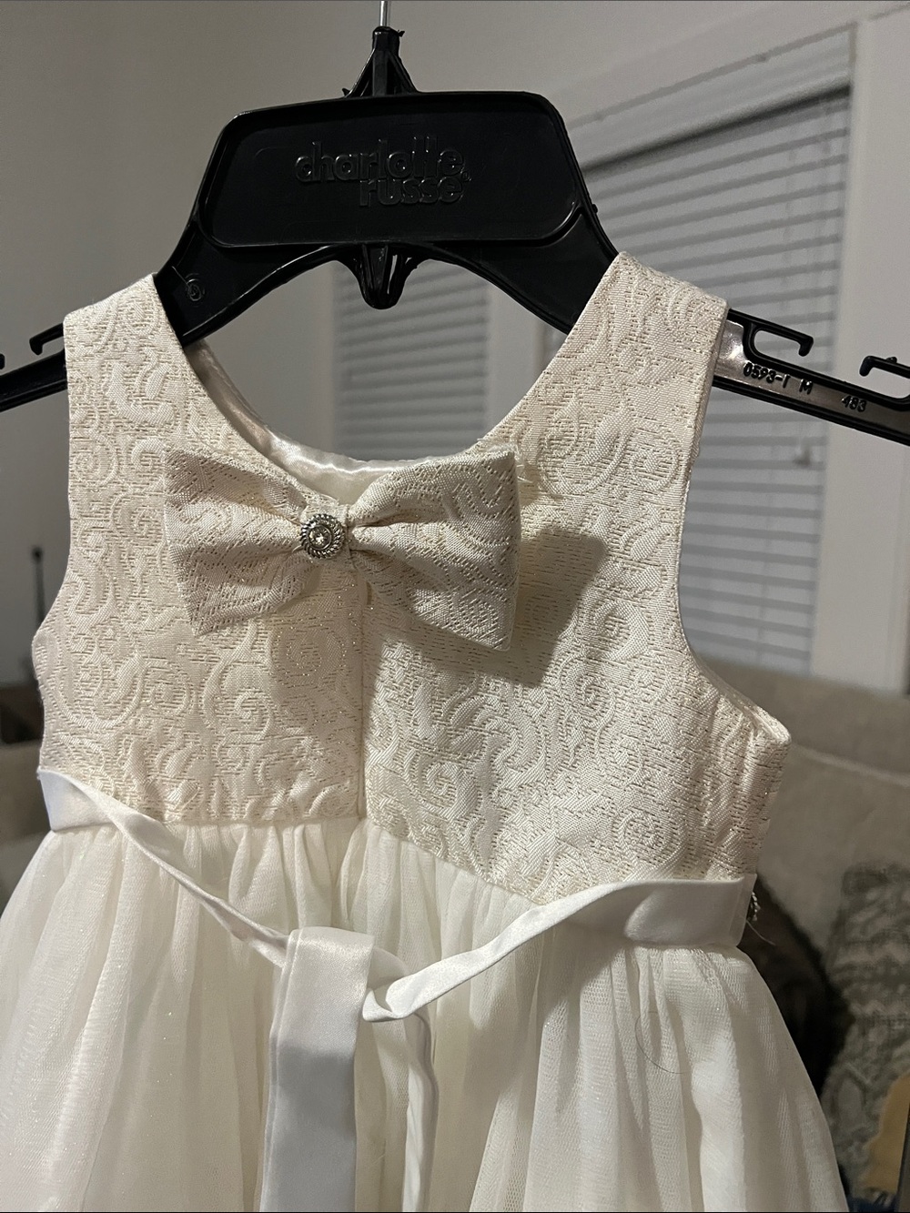 American Princess Ivory Embellished Tulle Bow Dress - Picture 4 of 8